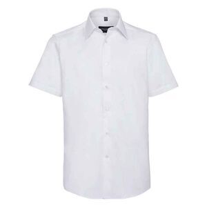 Russell Collection Mens Oxford Tailored Short-Sleeved Shirt / White